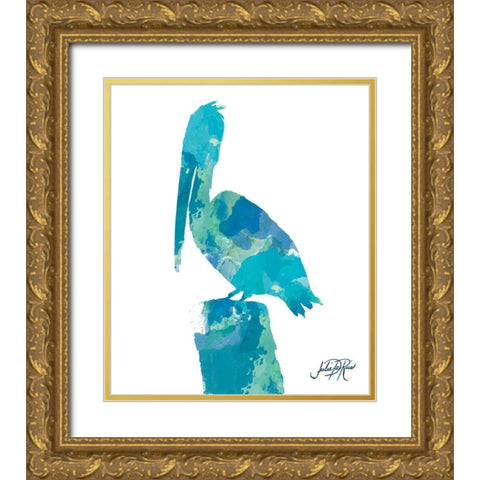 Watercolor Pelican 1 Gold Ornate Wood Framed Art Print with Double Matting by DeRice, Julie