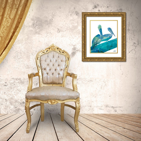 Watercolor Pelican II Gold Ornate Wood Framed Art Print with Double Matting by DeRice, Julie