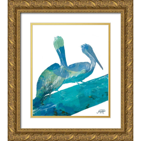 Watercolor Pelican II Gold Ornate Wood Framed Art Print with Double Matting by DeRice, Julie