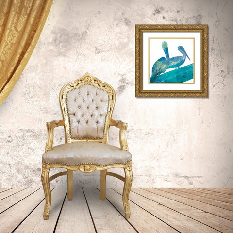 Watercolor Pelican Square 11 Gold Ornate Wood Framed Art Print with Double Matting by DeRice, Julie