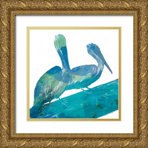 Watercolor Pelican Square 11 Gold Ornate Wood Framed Art Print with Double Matting by DeRice, Julie
