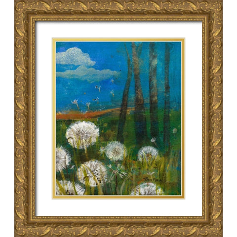 Dandelion Wishes Gold Ornate Wood Framed Art Print with Double Matting by Maria, Robin