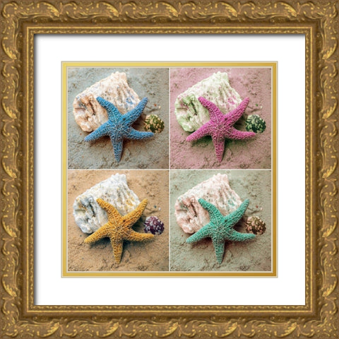 Colorful Starfish Gold Ornate Wood Framed Art Print with Double Matting by Mansfield, Kathy