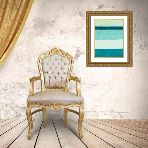 Rectangle Teal Blocks of Color II Gold Ornate Wood Framed Art Print with Double Matting by SD Graphics Studio
