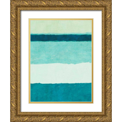 Rectangle Teal Blocks of Color II Gold Ornate Wood Framed Art Print with Double Matting by SD Graphics Studio