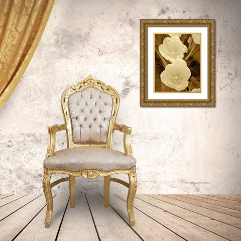 Sepia Blooms I Gold Ornate Wood Framed Art Print with Double Matting by Rodriguez, Jairo