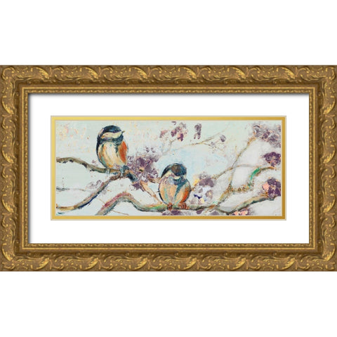 Birds on Cherry Blossom Branch Gold Ornate Wood Framed Art Print with Double Matting by Pinto, Patricia