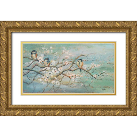 Spring Branch with Birds Gold Ornate Wood Framed Art Print with Double Matting by Pinto, Patricia