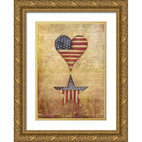 America Stars Flag Gold Ornate Wood Framed Art Print with Double Matting by Medley, Elizabeth
