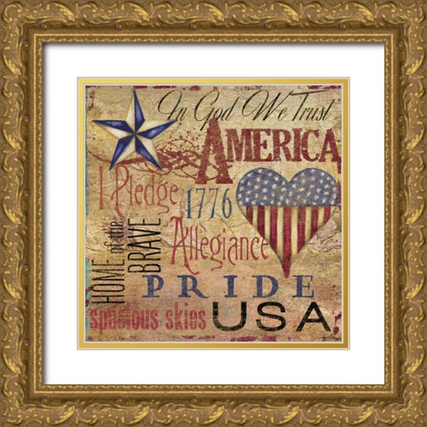 America Typography II Gold Ornate Wood Framed Art Print with Double Matting by Medley, Elizabeth