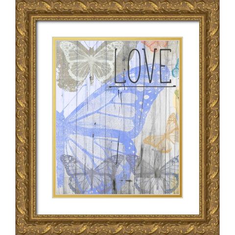 Butterfly Garden Love Gold Ornate Wood Framed Art Print with Double Matting by Meneely, Dan