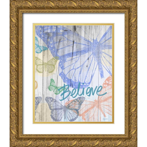 Butterfly Garden Believe Gold Ornate Wood Framed Art Print with Double Matting by Meneely, Dan