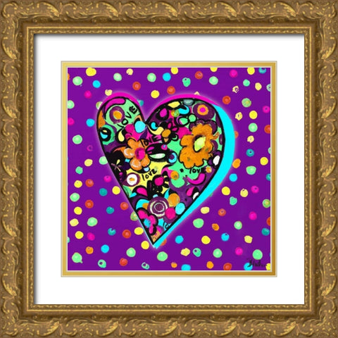 Neon Hearts of Love I Gold Ornate Wood Framed Art Print with Double Matting by Pinto, Patricia