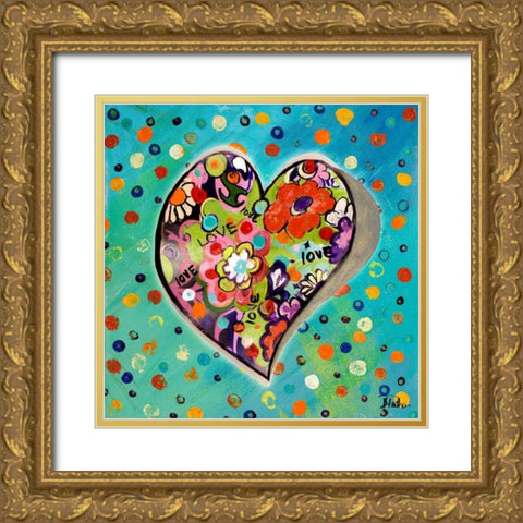 Neon Hearts of Love III Gold Ornate Wood Framed Art Print with Double Matting by Pinto, Patricia