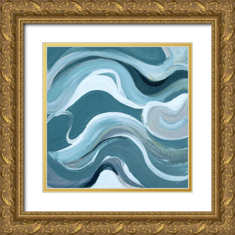 Curvilinear Bright Blue I Gold Ornate Wood Framed Art Print with Double Matting by Loreth, Lanie