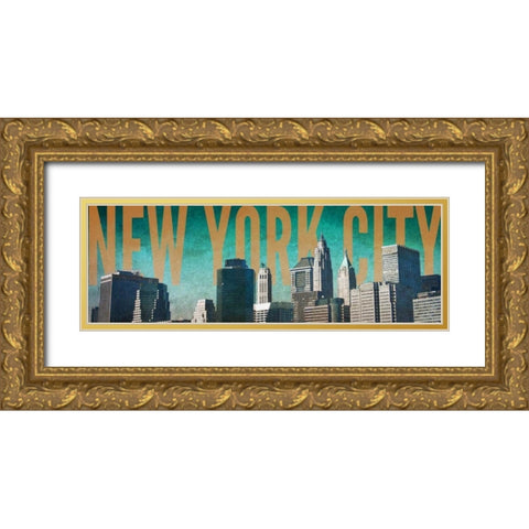NY City Blue Gold Ornate Wood Framed Art Print with Double Matting by Biscardi, Nicholas