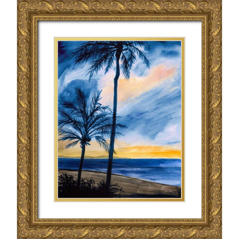 Blue Tropic Nights I Gold Ornate Wood Framed Art Print with Double Matting by Baliko, Linda