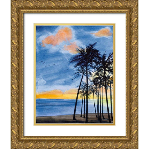 Blue Tropic Nights II Gold Ornate Wood Framed Art Print with Double Matting by Baliko, Linda