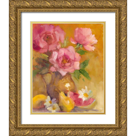Three Roses Gold Ornate Wood Framed Art Print with Double Matting by Loreth, Lanie