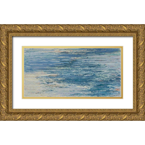 The Blue Lake Abstract Gold Ornate Wood Framed Art Print with Double Matting by Mercado, M.