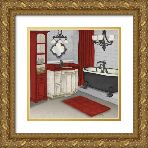 Red Bath Square I Gold Ornate Wood Framed Art Print with Double Matting by Medley, Elizabeth