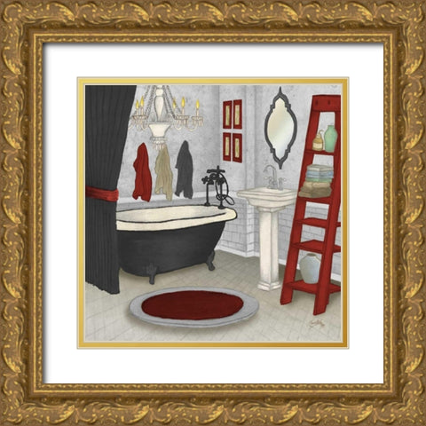 Red Bath Square II Gold Ornate Wood Framed Art Print with Double Matting by Medley, Elizabeth
