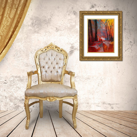 Autumn Meets Winter Gold Ornate Wood Framed Art Print with Double Matting by Maria, Robin