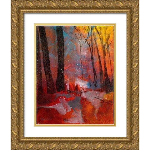 Autumn Meets Winter Gold Ornate Wood Framed Art Print with Double Matting by Maria, Robin