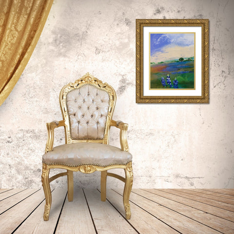Texas Blue Bonnets Gold Ornate Wood Framed Art Print with Double Matting by Maria, Robin