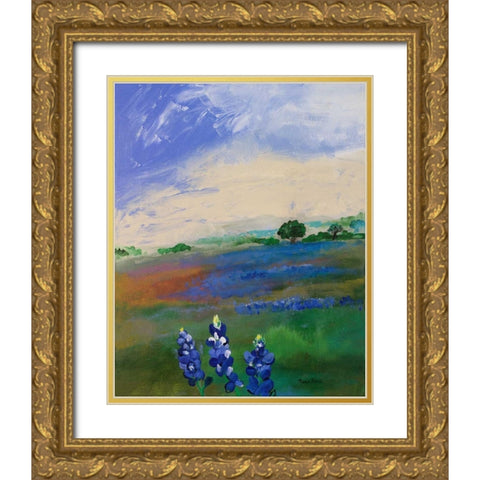 Texas Blue Bonnets Gold Ornate Wood Framed Art Print with Double Matting by Maria, Robin