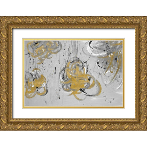 Forms of Gray and Gold Gold Ornate Wood Framed Art Print with Double Matting by Marie, Addie