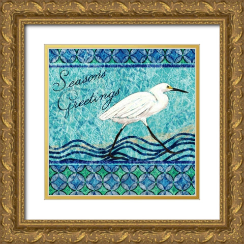 Snowy Egret Seasons Greeting I Gold Ornate Wood Framed Art Print with Double Matting by Biscardi, Nicholas