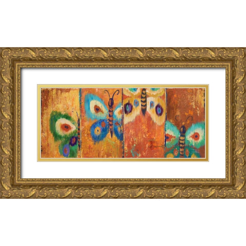Ikat Flutter Gold Ornate Wood Framed Art Print with Double Matting by Pinto, Patricia
