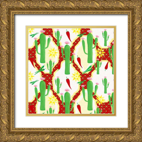 Chili Fiesta Pattern II Gold Ornate Wood Framed Art Print with Double Matting by Metz, Andi