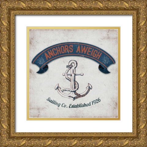 Anchors Aweigh Border Gold Ornate Wood Framed Art Print with Double Matting by Everett, Tiffany