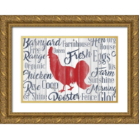 Kitchen Rooster Gold Ornate Wood Framed Art Print with Double Matting by Edwins, Hugo