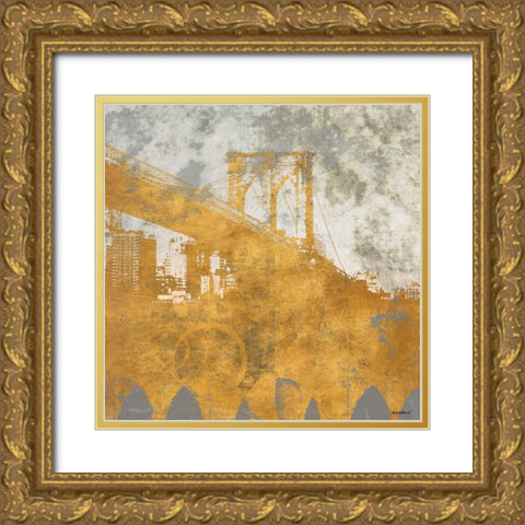 NY Gold Bridge at Dusk I Gold Ornate Wood Framed Art Print with Double Matting by Meneely, Dan