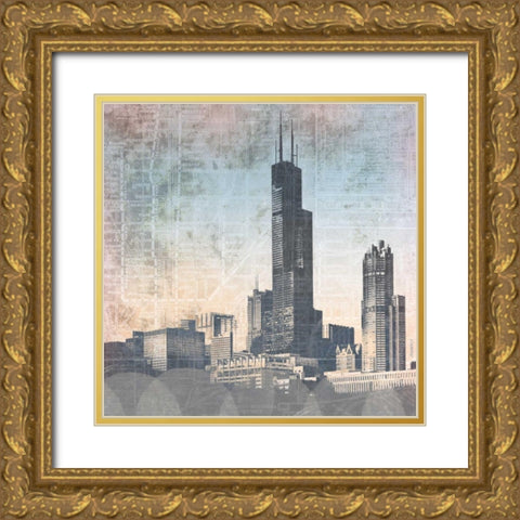 Chicago Skyline I Gold Ornate Wood Framed Art Print with Double Matting by Meneely, Dan