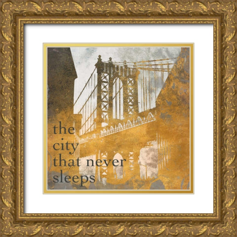NY Gold Bridge at Dusk II Gold Ornate Wood Framed Art Print with Double Matting by Meneely, Dan