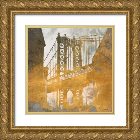 NY Gold Bridge at Dusk II Gold Ornate Wood Framed Art Print with Double Matting by Meneely, Dan