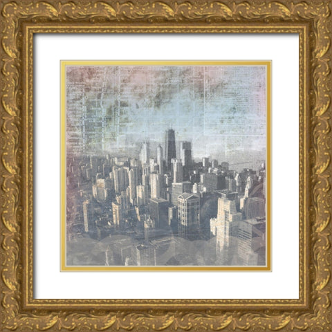 Chicago Skyline II Gold Ornate Wood Framed Art Print with Double Matting by Meneely, Dan