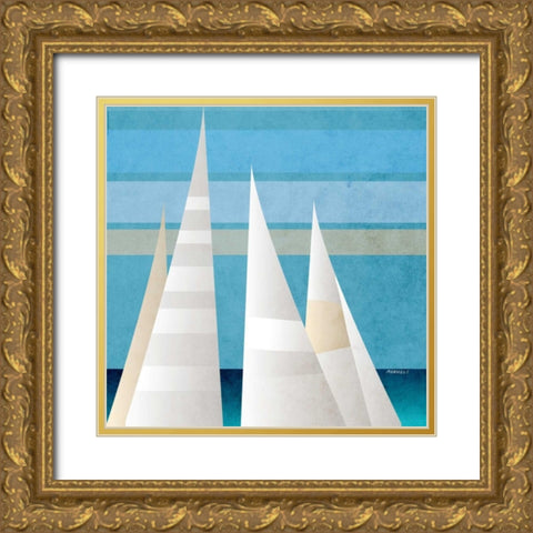 Main Sail Harbor II Gold Ornate Wood Framed Art Print with Double Matting by Meneely, Dan
