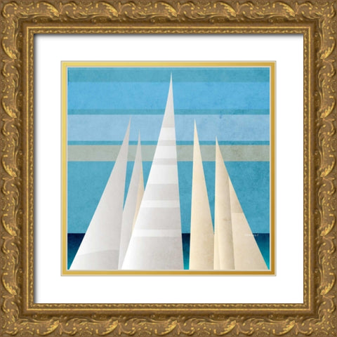 Main Sail Harbor III Gold Ornate Wood Framed Art Print with Double Matting by Meneely, Dan