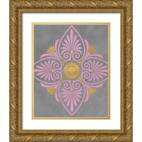 Gray and Pink Medallion I Gold Ornate Wood Framed Art Print with Double Matting by Studio, SD Graphics
