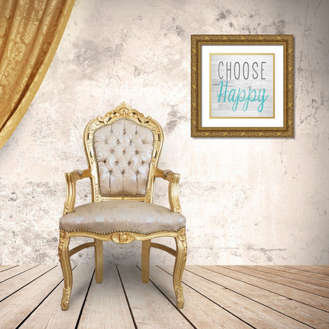 Choose Happy Square Gold Ornate Wood Framed Art Print with Double Matting by SD Graphics Studio