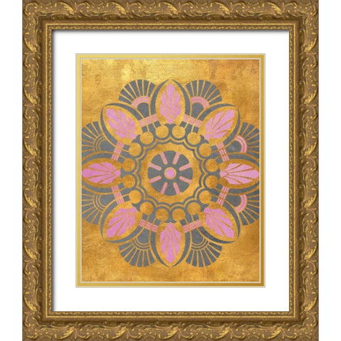 Gray and Pink Medallion II Gold Ornate Wood Framed Art Print with Double Matting by Studio, SD Graphics