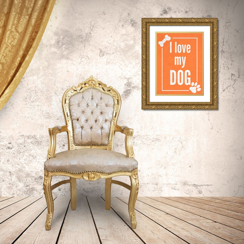 Love my Dog Orange Gold Ornate Wood Framed Art Print with Double Matting by Studio, Sd Graphics