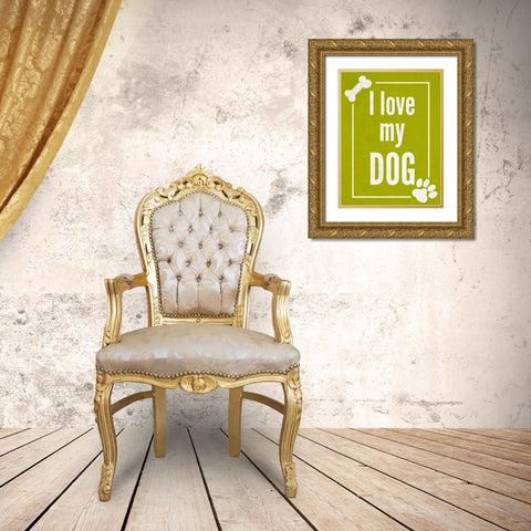 Love my Dog Green Gold Ornate Wood Framed Art Print with Double Matting by Studio, Sd Graphics