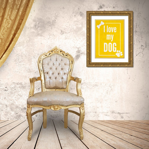 Love my Dog Yellow Gold Ornate Wood Framed Art Print with Double Matting by Studio, Sd Graphics