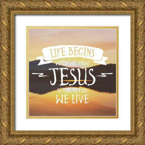 Life Begins Gold Ornate Wood Framed Art Print with Double Matting by Mansfield, Kathy